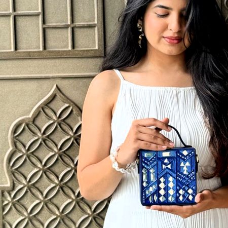 Handcrafted Vegan Leather Azure Lippan Mirror Sling Bag